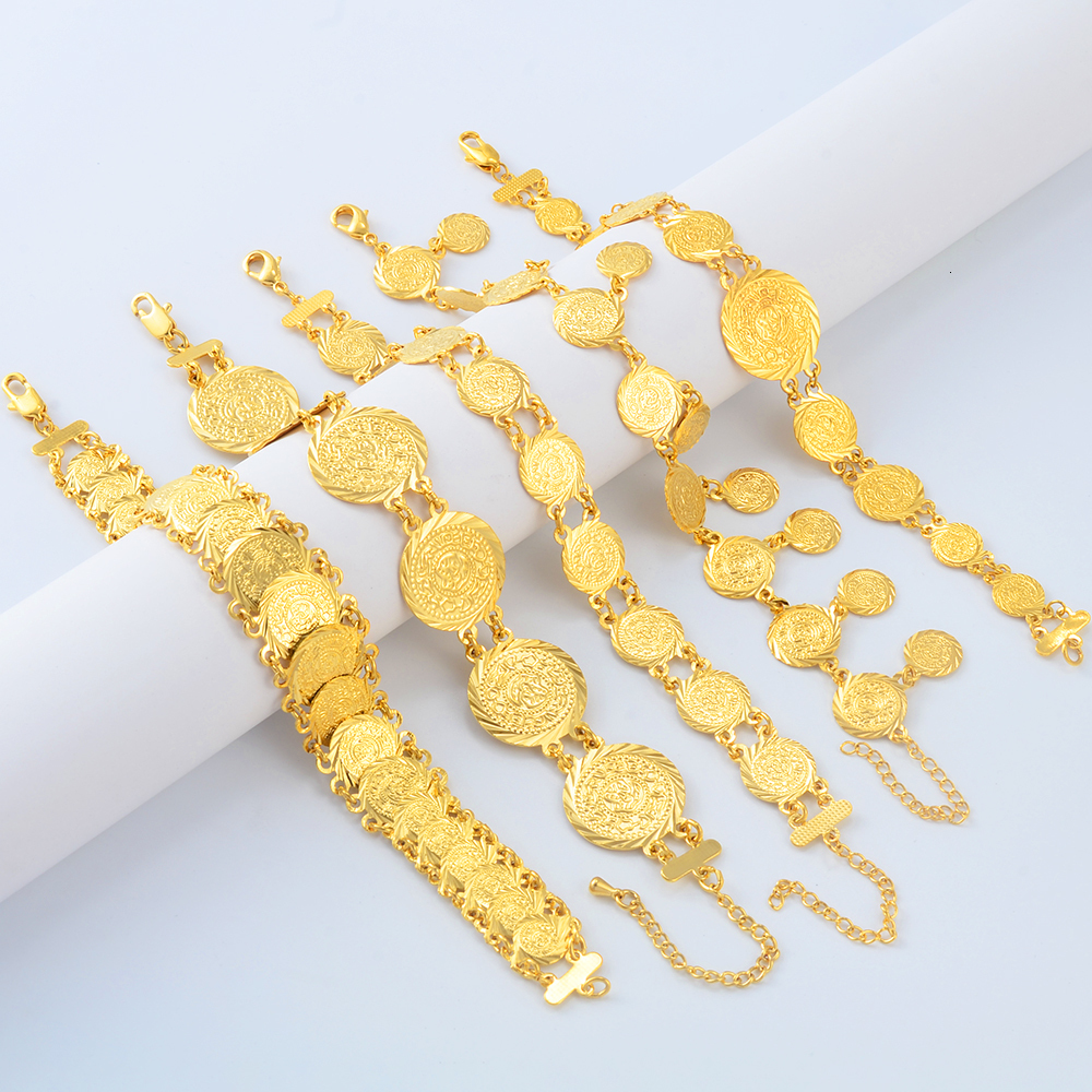 Charm Bracelets nniyo Gold Plated Coin Bangle Women Girls African Jewelry Dubai Middle East Arab Bridal Ornament 271207 230410