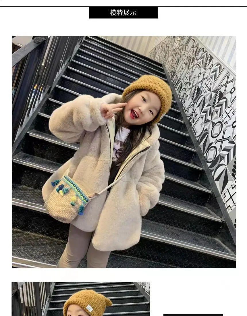 Jackets Fashion Baby Winter Warm Fur Coats For Girls Long Sleeve Hoo ded Jacket Christmas Party Kids Outwear Clothing 231109