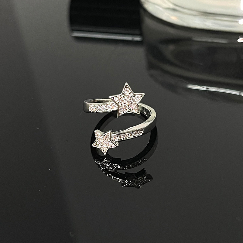 Band Rings Y2K Shiny Star Opening Sweet Harajuku Pentagram Bling Crystal Adjustable Ring Fashion Jewelry for Women Gifts 230410