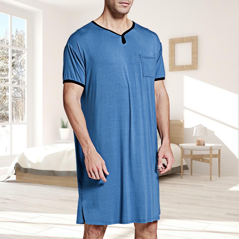 Men's Sleepwear Men Sleepwear Short Sleeve O Neck Pocket Nightdress Loose Kneelength Nightgown Homewear Plus Size 3XL Warm Clothes For Male 23041