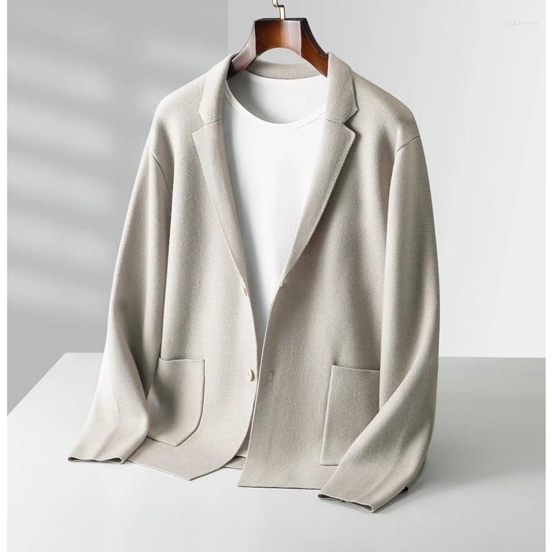 Men's Sweaters Cashmere Cardigan Lapel Sweater Casual Business Long Sleeved Knitted 100 Pure Wool 2023 Coat Solid Color