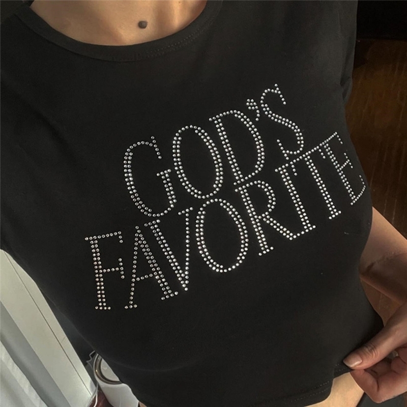 Women's TShirt Women Summer Harajuku Short Sleeve ONeck Crop Top Gods Favorite Funny s Letters Aesthetic SlimFit TShirts 230410