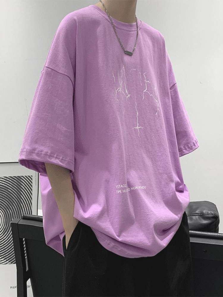 Men's T-Shirts Summer oversized T-shirt men's T-shirt women's lightning printed short sleeved T-shirt retro dark jacket Korea loose tre