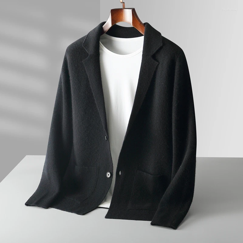 Men's Sweaters Cashmere Cardigan Lapel Sweater Casual Business Long Sleeved Knitted 100 Pure Wool 2023 Coat Solid Color