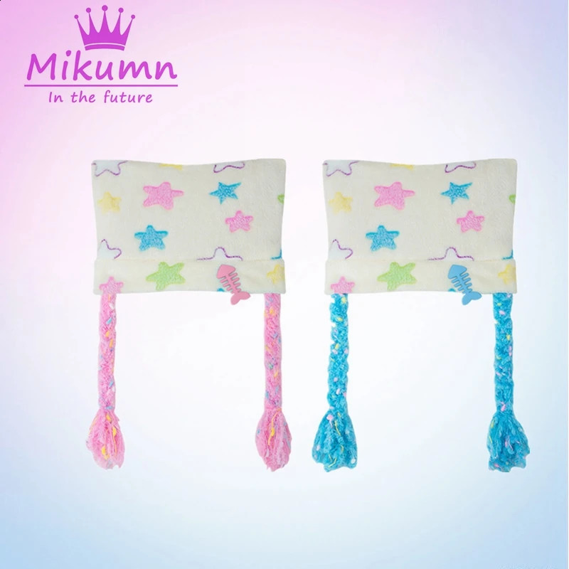 Beanie/Skull Caps Mikumn Harajuku Y2k Lovely Colorful Star With Braid Cat Ear Plush Hat Women Girls Chic Winter Warm Casual Cap 231109