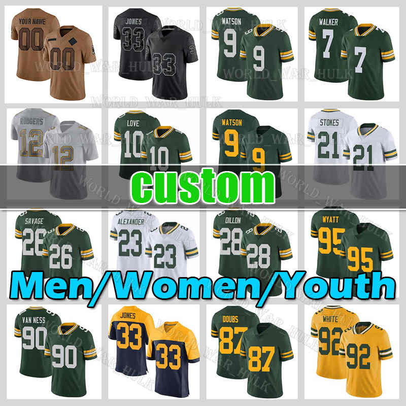 23 Jaire Alexander 10 Love Football Jersey Christian Watson Aaron Jones Tucker Kraft Green Bayes Packer David Bakhtiari Zach Tom DeVondre Campbell Darnell Savage Jr.
