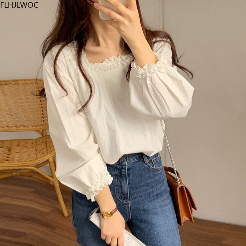 Women's Blouses Shirts Women's Spring and Autumn Long Sleeves Cute Prep Style Casual Loose Top Solid Basic Clothing White Shirt 230410