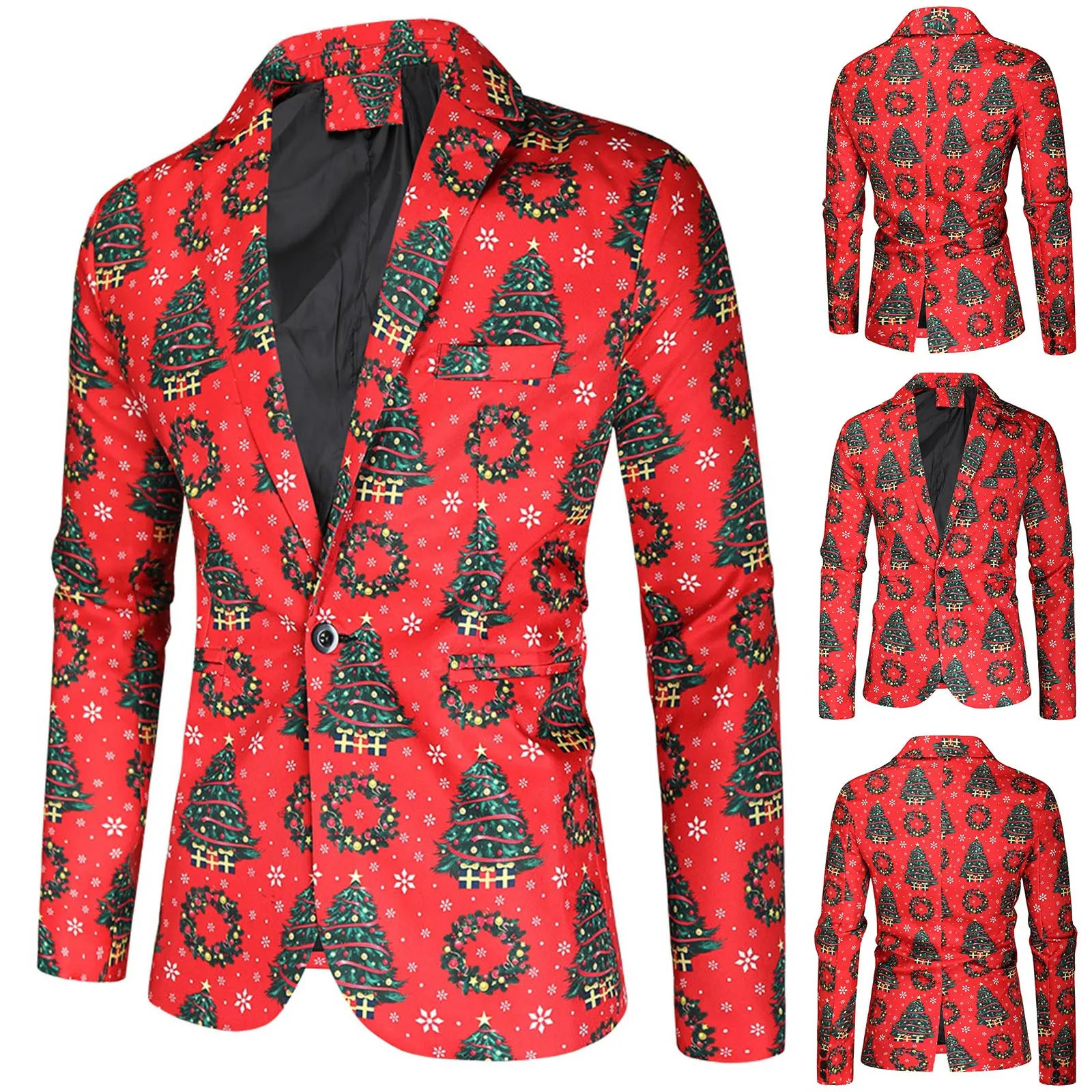 Men's Suits Blazers Blazers Casual Men's Coat Jacket Christmas Print Fit Suit Blazer Fashion Slim Buttons Suit Party Costume 231110