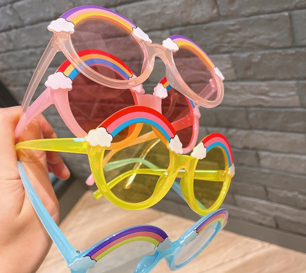Neon Rainbow Cool Sunglasses Kids Round Candy Color Eyewear for Girls Multicolor Lens Suitable for children aged 6-12