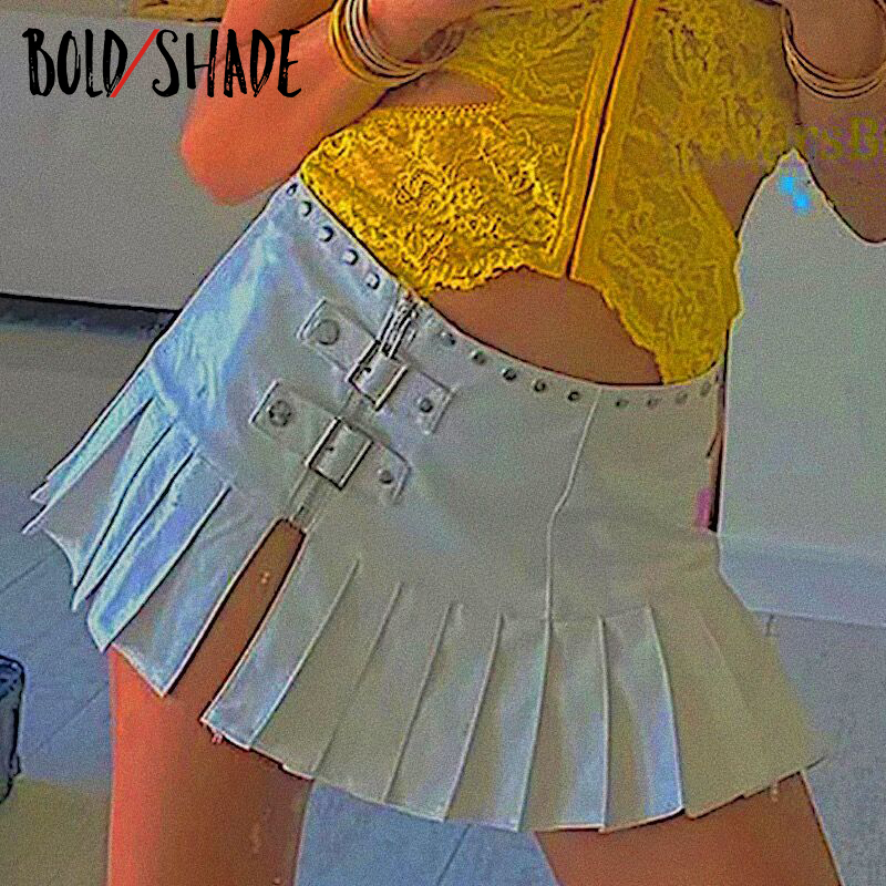Skirts Bold Shade Faux Leather White Mini Skirt 90s Indie Solid Split Side Button Zipper Sexy Pleated Fall Woemn Outfit 220410
Skirts Bold Shade Faux Leather White Mini Skirt 90s Indie Solid Split Side Button Zipper Sexy Pleated Fall Woemn Outfit 220410