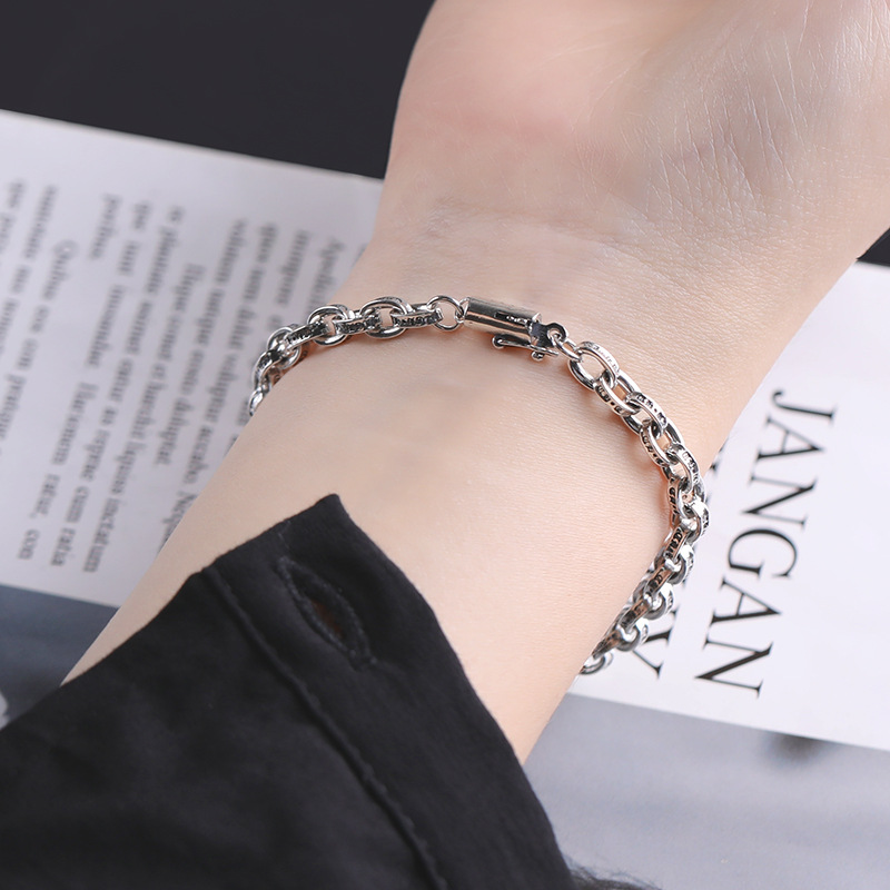 D72 S925 Sterling Silver Bracelet Fashion Letter Personalized Retro Cross Flower Chain Punk Hip Hop Style Gift for Lovers