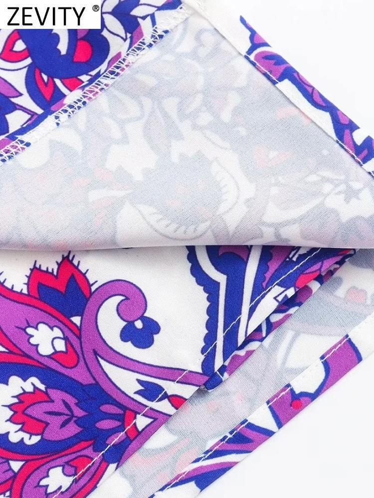 Skirts Zevity Women's Vintage Purple Paisley Flower Print Knot Sarong Midi Skirt Faldas Printed Women's Fashion Back Zipper Vestidos QUN1889