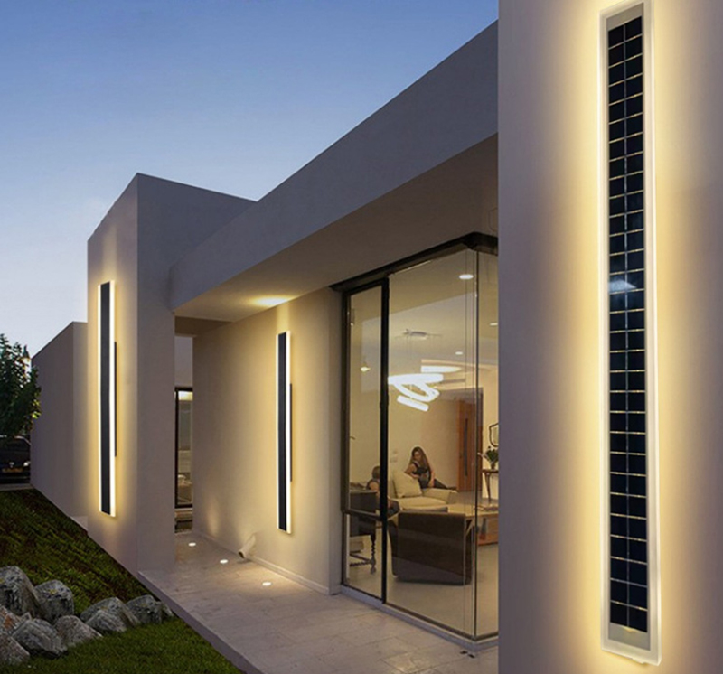 Outdoor Wall Lamps LED Porch Light Solar Powered IP65 Waterproof 20cm 60cm 100cm Fixture Rectangular Acrylic Warm white