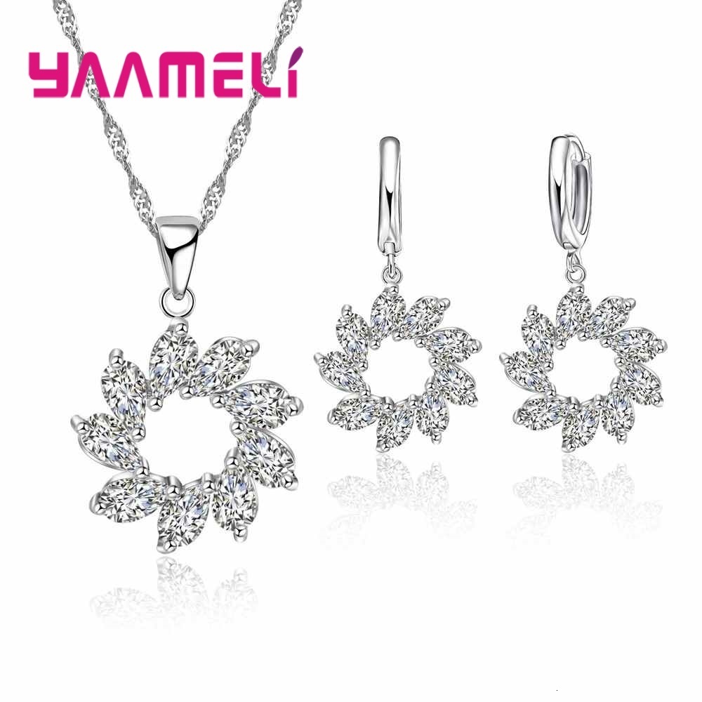 Earrings Necklace Fashion 925 Bridal Jewelry Sets For Women Accessory Cubic Zircon Earring Set Wedding Engagements Gifts 230410, White