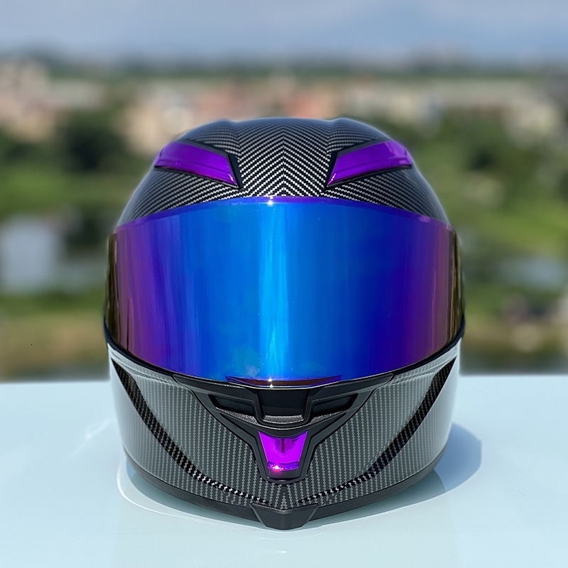 Cycling Helmets DOT Approved Purple Carbon Fiber Helmet Winter Season Women and Men Full Face Motorcycle Casco Capacete 231109