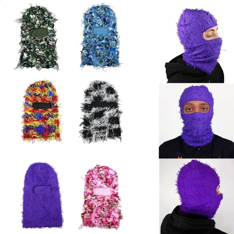 Beanie/Skull Caps Knit Distressed Balaclava Distressed Knitted Full Face Ski Mask Ski Balaclava Fuzzy Balaclava Camouflage Balaclava 231109