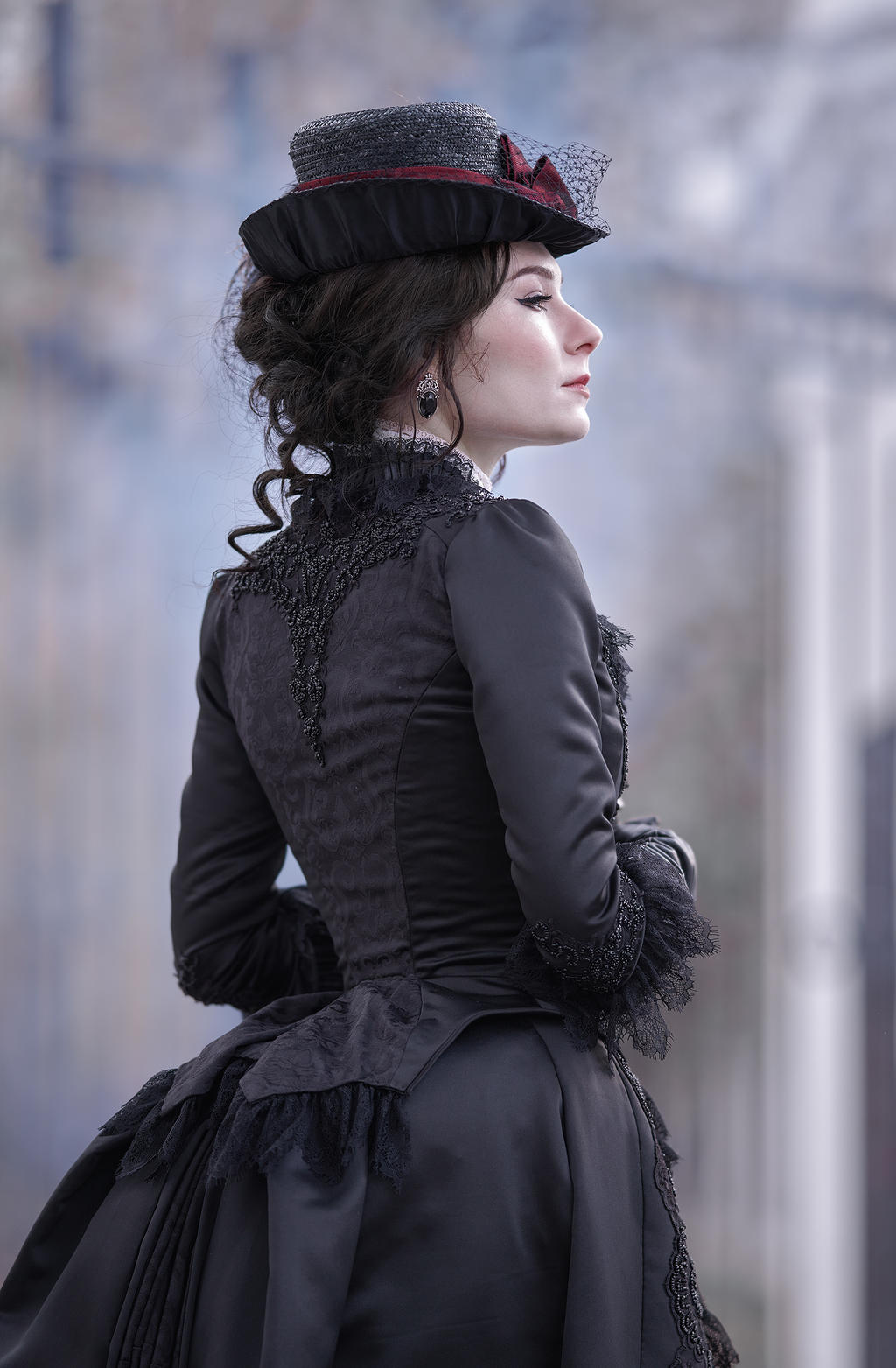 Vintage Victorian Prom Dresses Medieval Black Gothic Bustle Formal Evening Gowns For Women 2023 3/4 Long Sleeves Civil War Historical Masquerade Dress