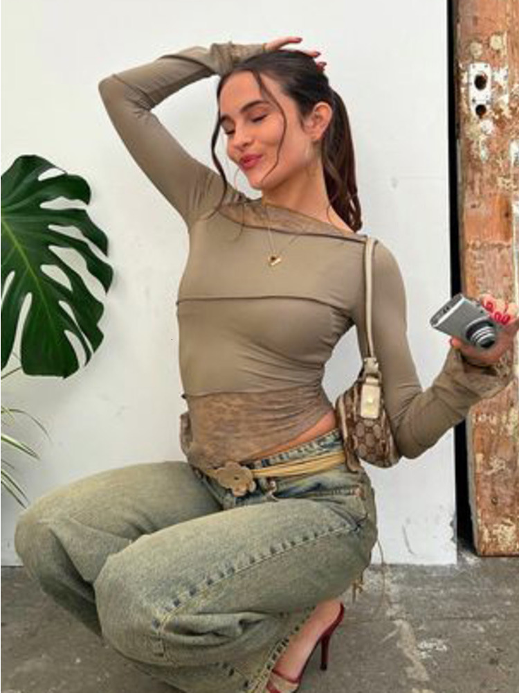 Women s T Shirt JULISSA MO Lace Patchwork Long Sleeve Pullover Women Tops Elegant Skinny Tee Shirt Slim T Shirts Clothes 2023 Summer 230410