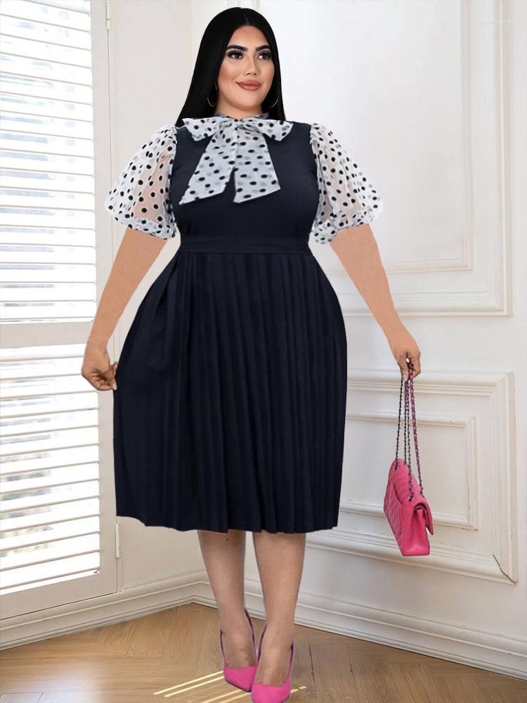 Plus Size Dresses 4XL A Line For Women 2023 Pleated Midi Short Sleeve Robes Dot Bowtie Collar Black Elegant Office Patchwork Meli22 
Plus Size Dresses 4XL A Line For Women 2023 Pleated Midi Short Sleeve Robes Dot Bowtie Collar Black Elegant Office Patchwork Meli22
