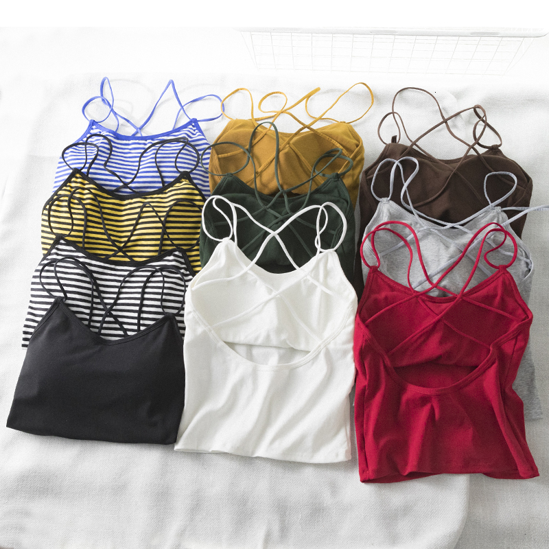 Camisoles Tanks Sexy Women's Cut Stripe Bra Full Crop Top Bralette Strap Cross Cut Blusas Strap Hanger Black Top Tank Top 230410
