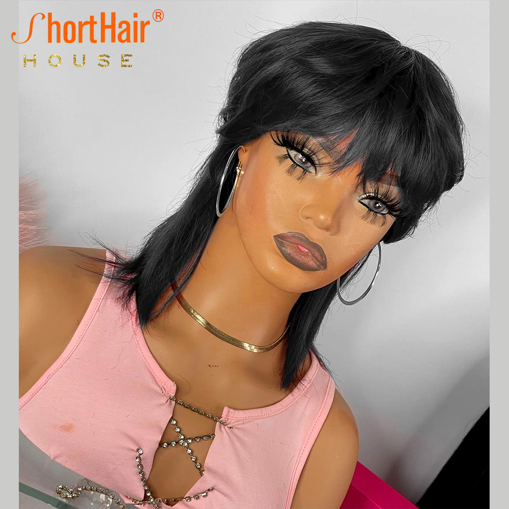 180% Density Burgundy Color Short Wigs For Women 100% Human Hair Pixie Cut Wig With Bangs None Full Lace Brazilian Wig Glueless