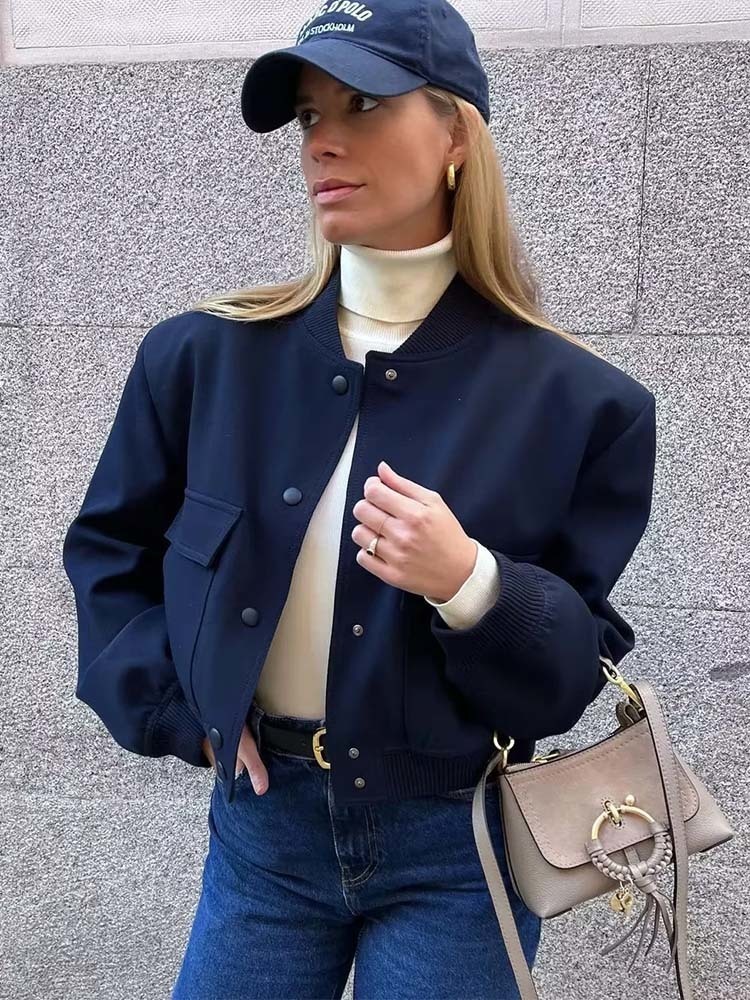 Women Jackets TRAF 2023 Bomber Jacket Fashion With Pockets Spring Coat Vintage Long Sleeve Casual In Outerwears Chic Tops 230410, 7-silvery
Women Jackets TRAF 2023 Bomber Jacket Fashion With Pockets Spring Coat Vintage Long Sleeve Casual In Outerwears Chic Tops 230410, 7-silvery