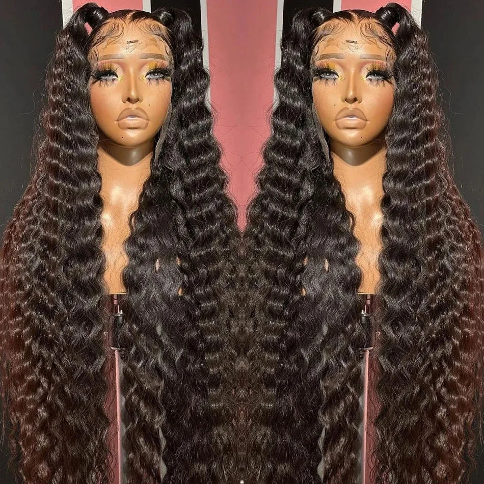 250 Density Hd Lace Loose Deep Wave Frontal Wig 40Inch Glueless 13x4 Curly Lace Front Human Hair Wigs for Women Black/Blonde/Red Synthetic Wig Cosplay