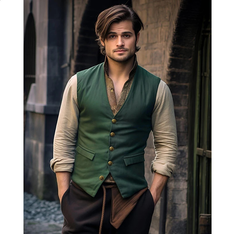 Men's Vests 2023 Fashion Slim Waistcoat Vneck Wedding Business Suit Jacket Vest Men Medieval Vintage 231109Z