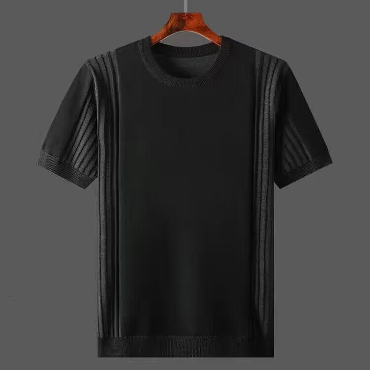 Men's T-Shirts Summer Men's T-shirt Knitted Short Sleeve Top Men's Solid Color O-Neck Drawing Thick Ultra Thin Knitted Tee D215 230410