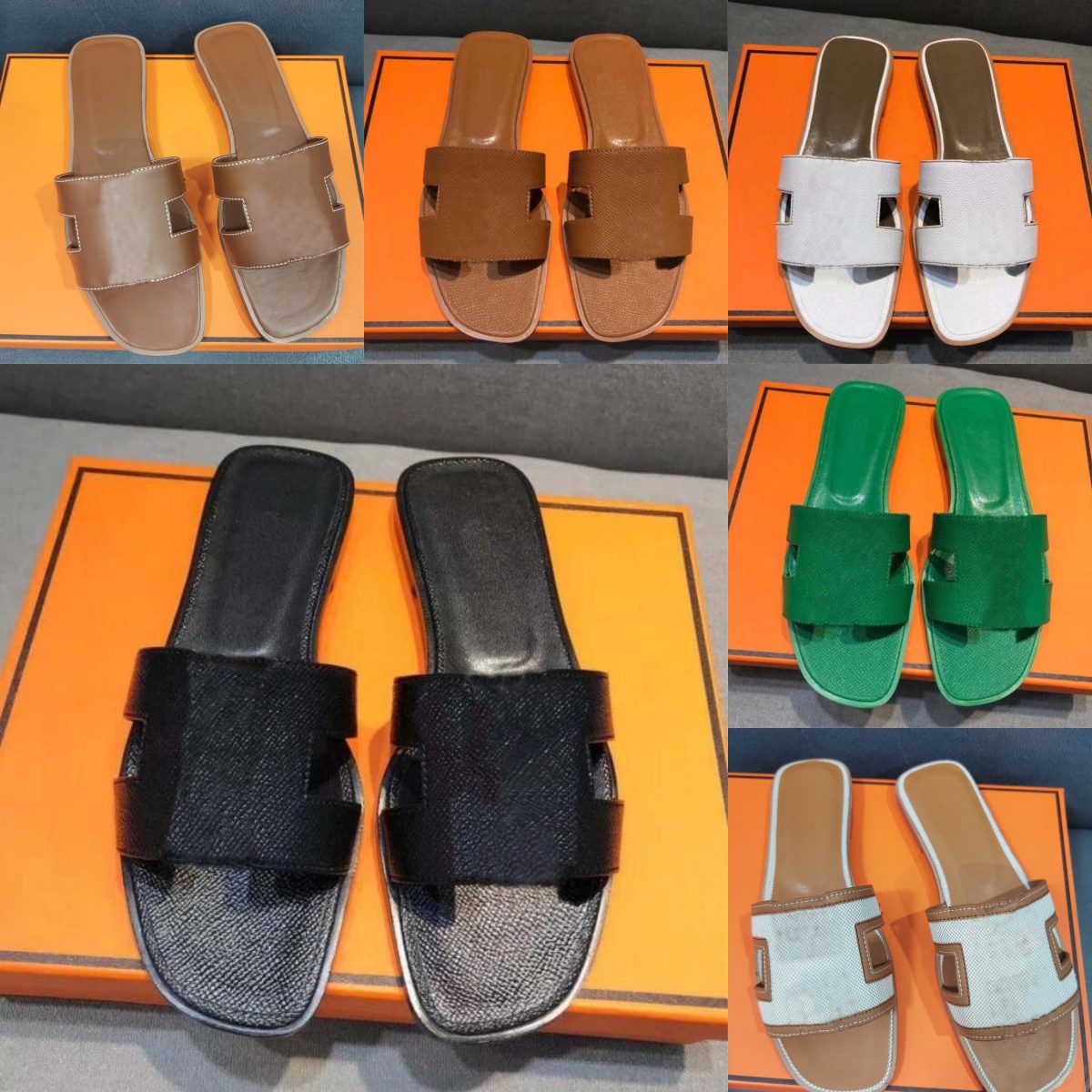 Olan Luxury Designer Leather Women's Sandals Summer Flat Shoes Fashion Beach Women's Slippers Letter Slippers 35-42