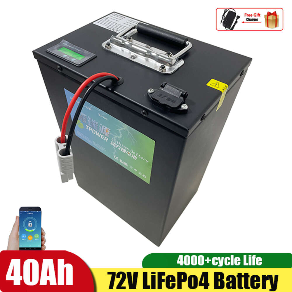 72V 40Ah Lithium Iron LiFePo4 Battery Bluetooth BMS APP for 3000W Scooter Motorcycle Forklift Crane Truck +Charger