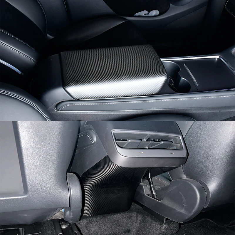 Automobile Interior Carbon Fiber Central Control Glove Box Cover Rear Air Conditioning Cover for Tesla Model 3 MODEL Y 2017-2023