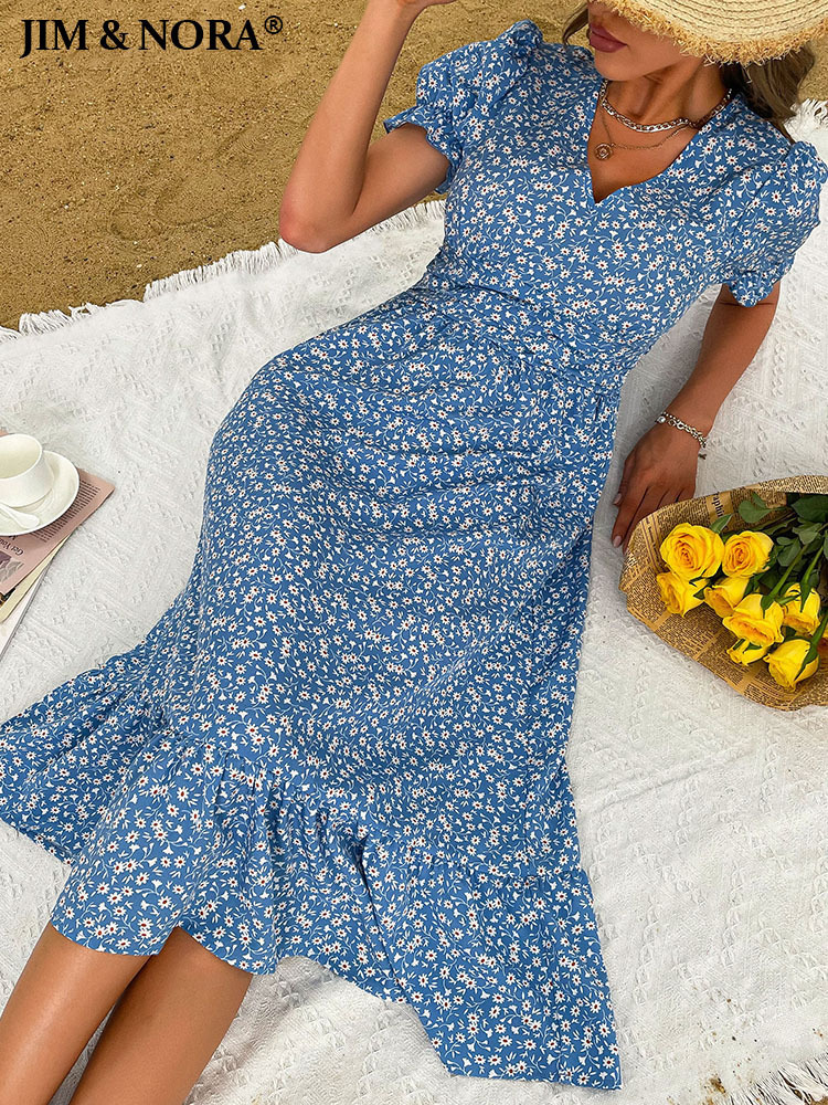 Casual Dresses JIM NORA Elegant Womens Short Puff Sleeve Boho Floral Printed V Neck Corset Blue Casual Ladies Summer Beach Midi Dress Fashion 230410
Casual Dresses JIM NORA Elegant Womens Short Puff Sleeve Boho Floral Printed V Neck Corset Blue Casual Ladies Summer Beach Midi Dress Fashion 230410