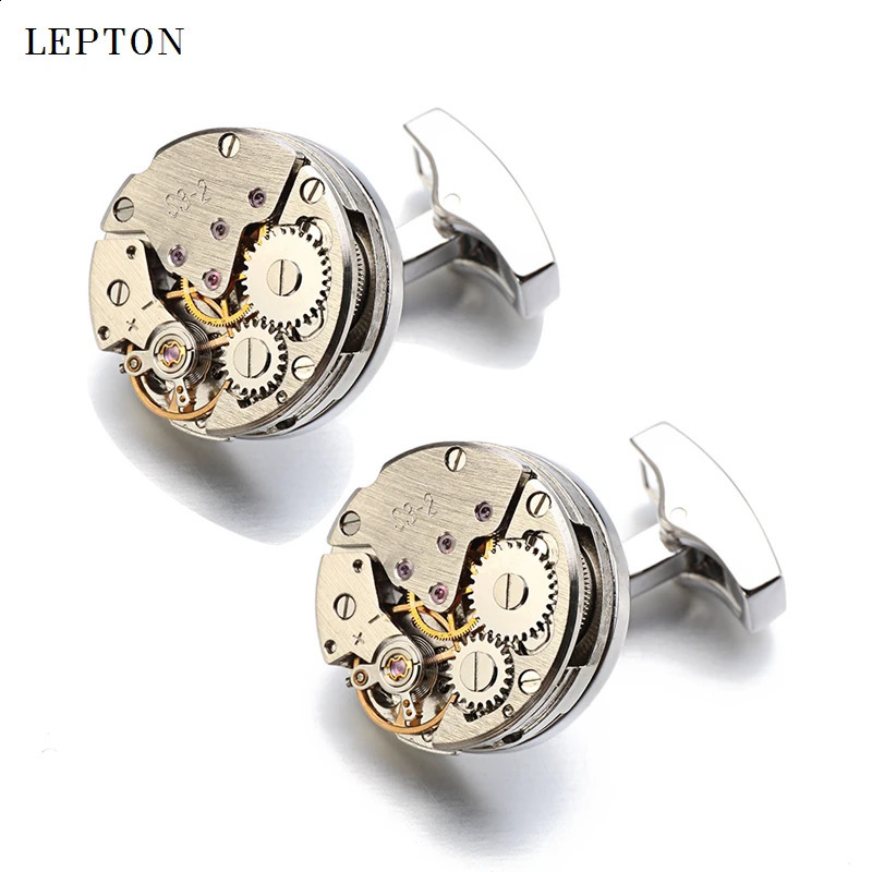Cuff Links Watch Movement Cufflinks for immovable Stainless Steel Steampunk Gear Watch Mechanism Cuff links for Mens Relojes gemelos 231109