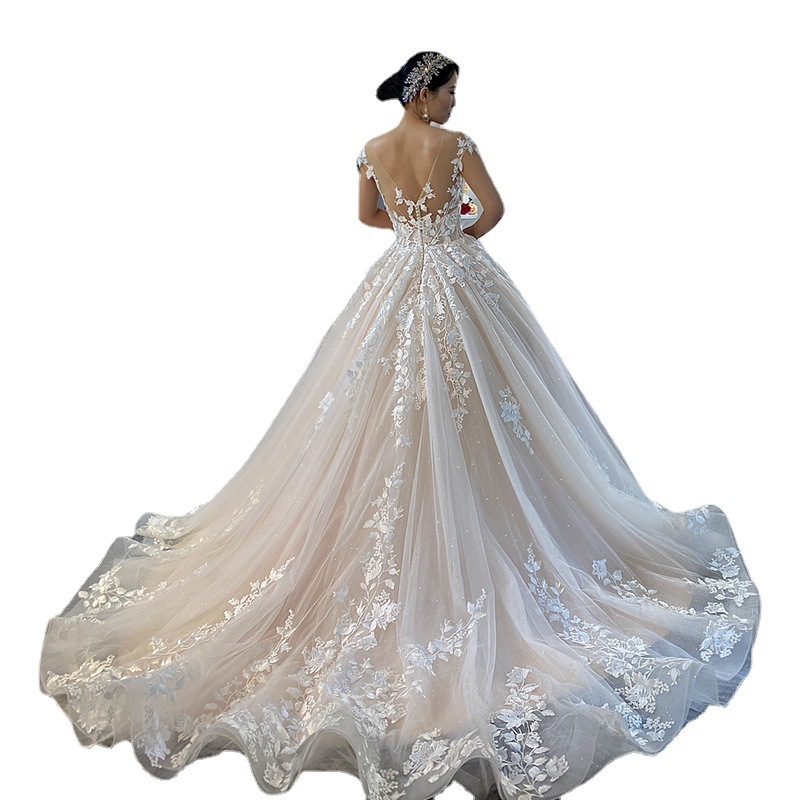 Bridal Gowns Elegant Sheer Sleeves Beaded Sexy Neck Dress For Bride Embellished Lace Embroidered Romantic Princess Beach Wedding Dresses