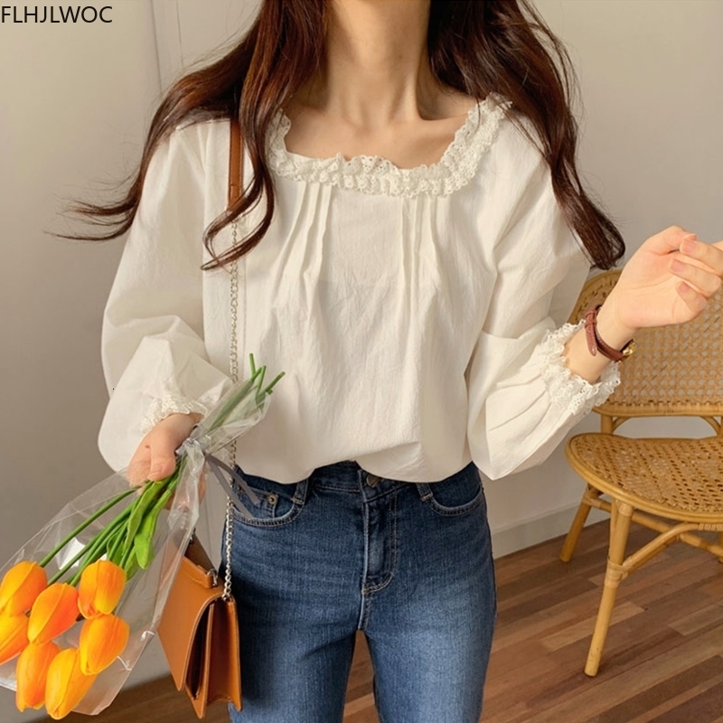 Women's Blouses Shirts Women's Spring and Autumn Long Sleeves Cute Prep Style Casual Loose Top Solid Basic Clothing White Shirt 230410
