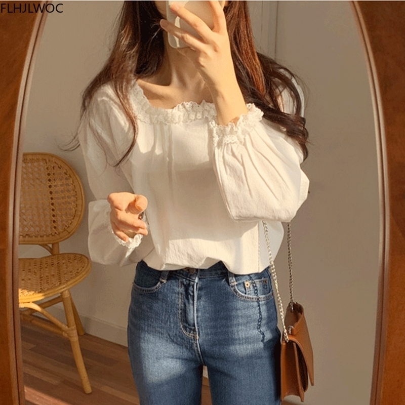 Women's Blouses Shirts Women's Spring and Autumn Long Sleeves Cute Prep Style Casual Loose Top Solid Basic Clothing White Shirt 230410