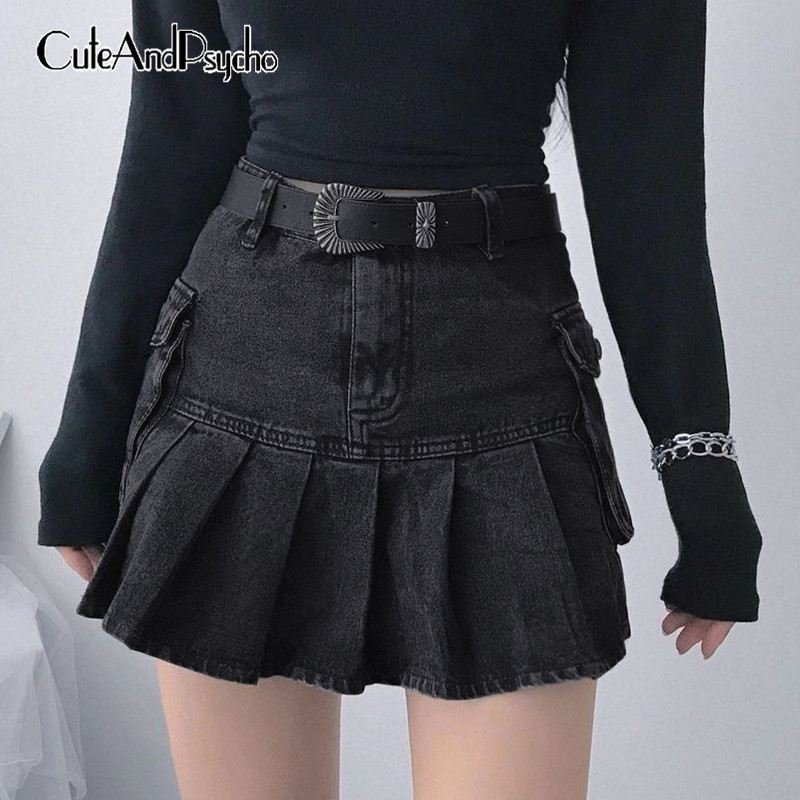 Skirts Vintage pleated denim leather womens dark college fashion Gothic black high waisted 90s Korean pocket Cuteandscho 230410, Blue
Skirts Vintage pleated denim leather womens dark college fashion Gothic black high waisted 90s Korean pocket Cuteandscho 230410, Blue