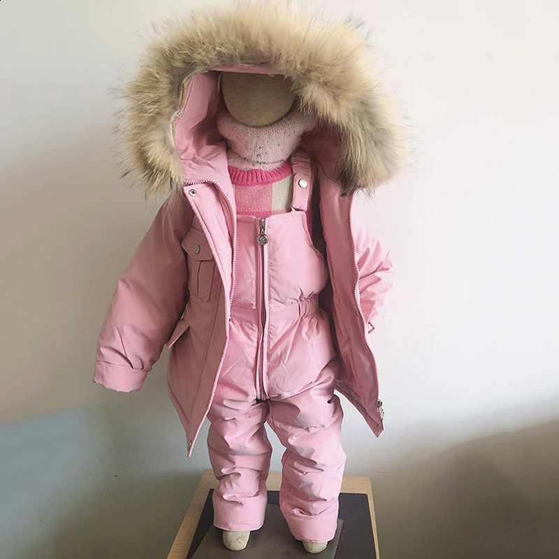 Jackets 2pcs Set Children Winter Down Jacket and Jumpsuit for Baby Thicken Girls Coat Warm Real Fur Collar Boys Snowsuit 04Y 231109