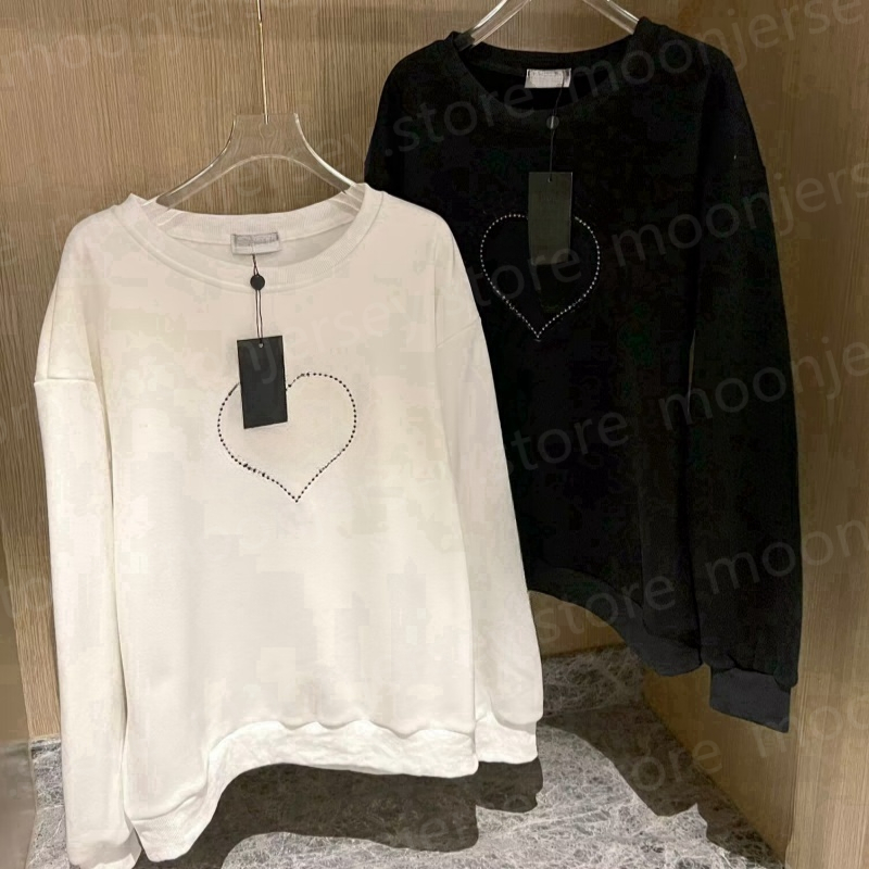Designer Fleece Hoodies without Hats Fashion Women's Sweatshirts with Round Neck Hearted Pattern Plush Sweater for Winter Autumn Black White Christmas Gifts 25465