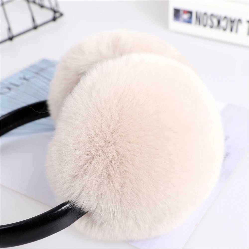 Natural 100% Rex Rabbit Fur Earmuff Womens Autumn and Winter Warm Earmuffs Ear Cover Ear Warmer Ear Muffs Winter Leather Band 241024