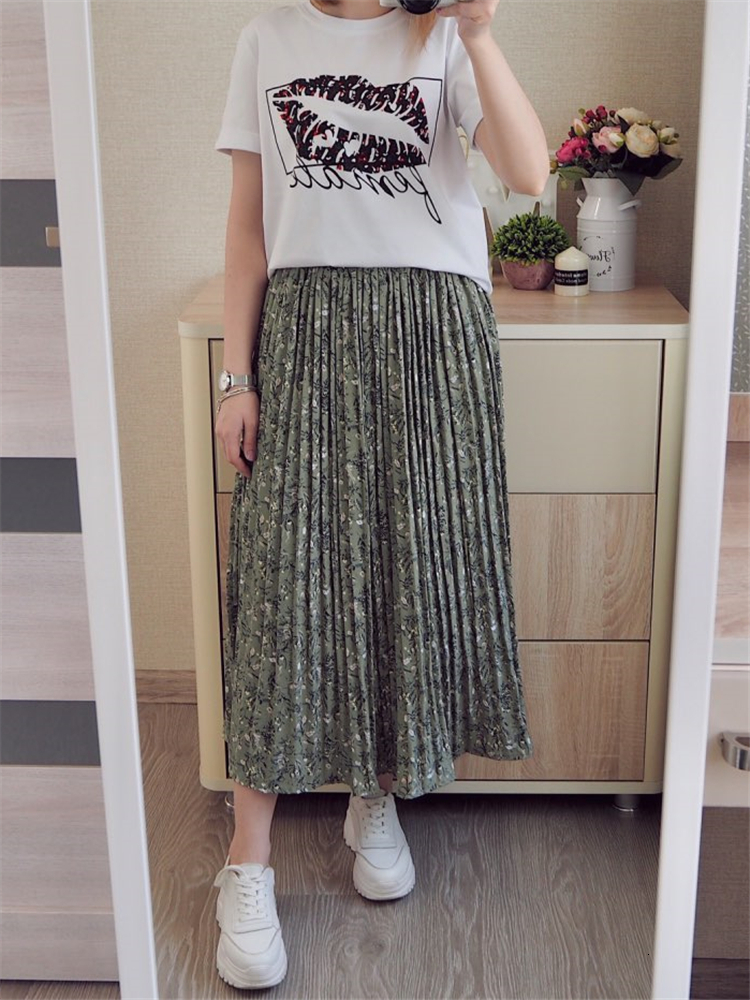 Skirts REALFT Summer Retro Flower Print Tulle Pleated Women's Metre Length Skiing Chiffon High Waist Loose Fit Women's Umbrella Skiing 23041