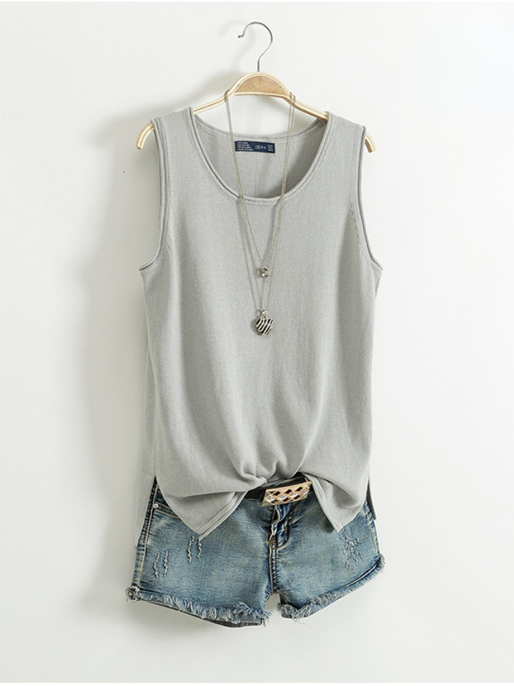 Camisoles Tanks Cotton and linen fitted tank top for women's summer I shape sleeveless knit bottom shirt worn loose top solid 230410