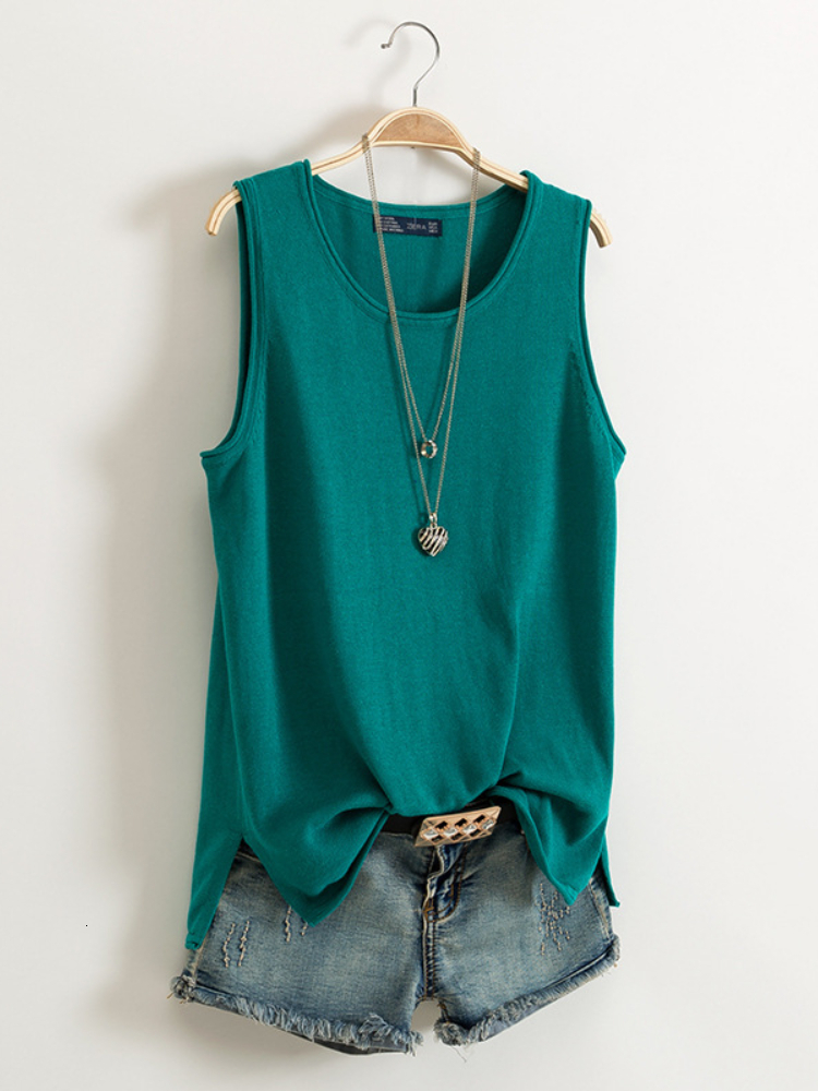 Camisoles Tanks Cotton and linen fitted tank top for women's summer I shape sleeveless knit bottom shirt worn loose top solid 230410