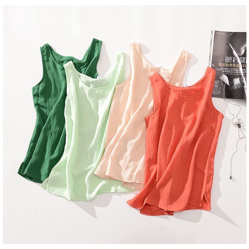 Camisoles Tanks Fashion Cotton Linen Women's Tank Top Casual Loose Sleeveless O-Neck Side Needled Summer Top Camis 120860WTA 230410
