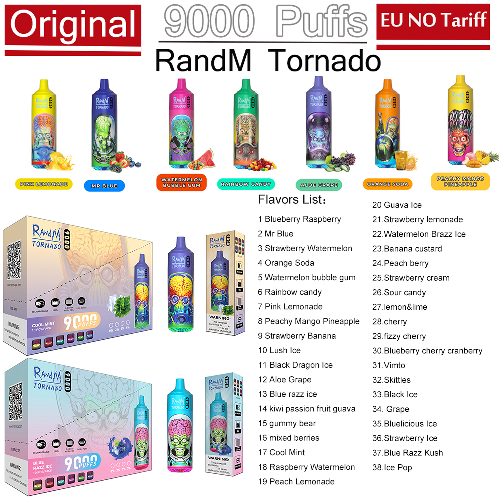 Original RandM Tornado Disposable E-cigarettes 9000 Puffs 18ml Mesh Coil Pod Vape 0% 2% 3% 5% 850mAh Integrated Rechargeable Battery 43 Flavors Available Puff 9000 Pen
Original RandM Tornado Disposable E-cigarettes 9000 Puffs 18ml Mesh Coil Pod Vape 0% 2% 3% 5% 850mAh Integrated Rechargeable Battery 43 Flavors Available Puff 9000 Pen