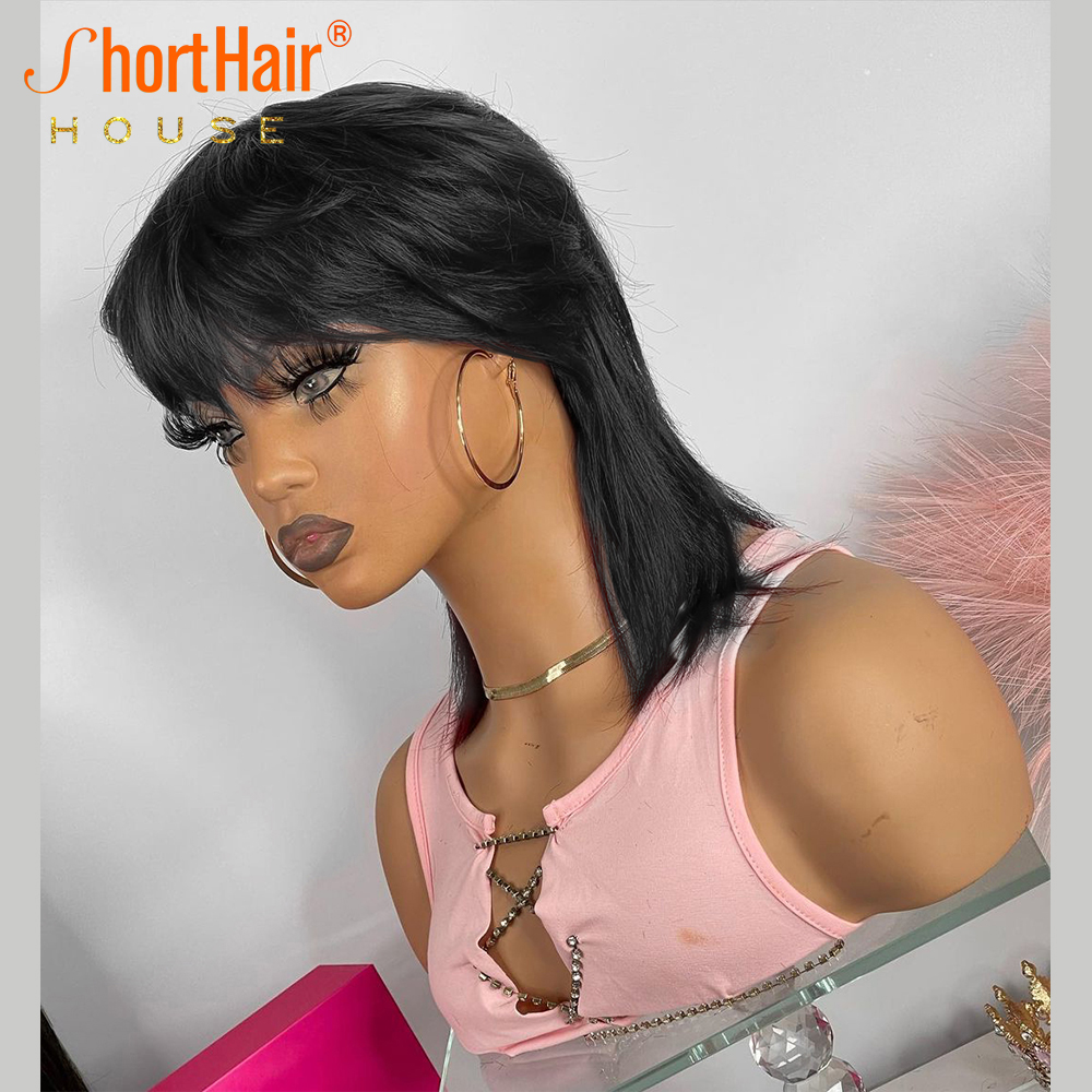 180% Density Burgundy Color Short Wigs For Women 100% Human Hair Pixie Cut Wig With Bangs None Full Lace Brazilian Wig Glueless