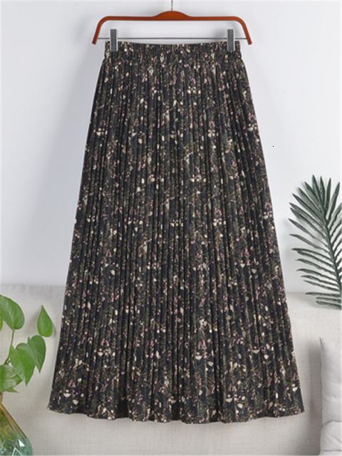 Skirts REALFT Summer Retro Flower Print Tulle Pleated Women's Metre Length Skiing Chiffon High Waist Loose Fit Women's Umbrella Skiing 23041