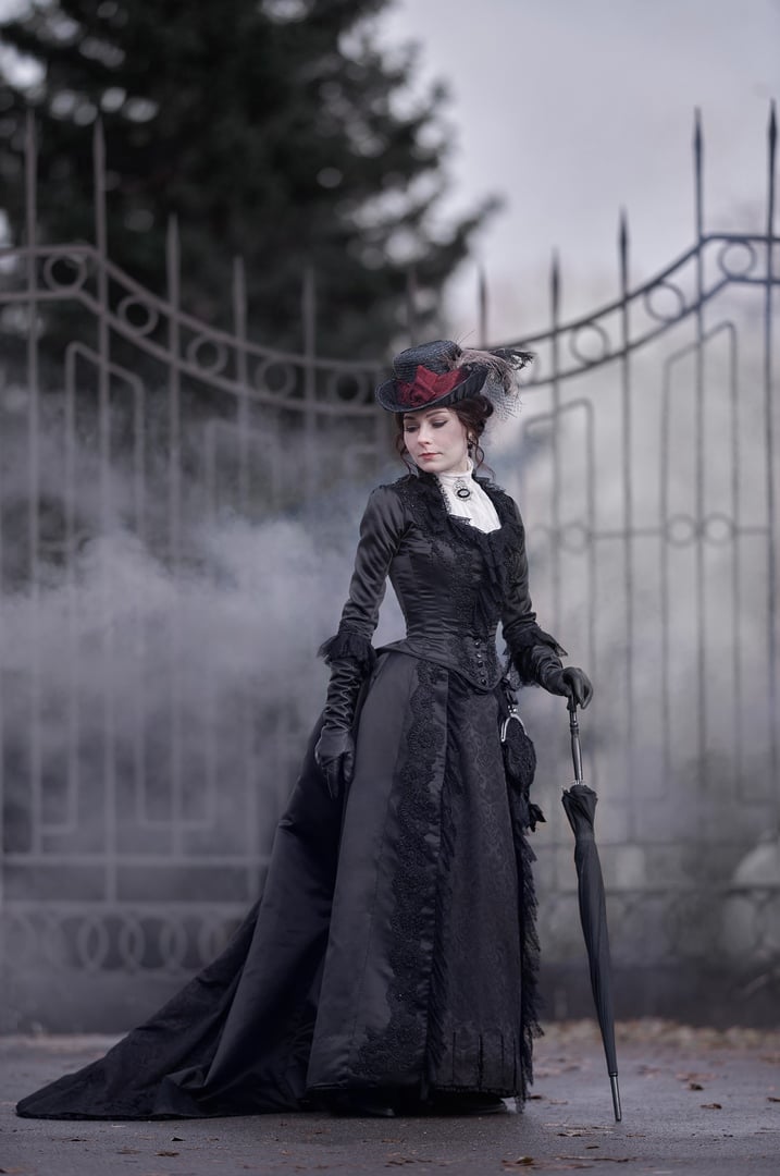 Vintage Victorian Prom Dresses Medieval Black Gothic Bustle Formal Evening Gowns For Women 2023 3/4 Long Sleeves Civil War Historical Masquerade Dress