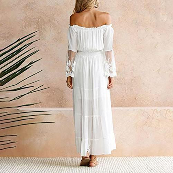 Women's V Neck Floral Tulle Lace Wedding Dress Short Sleeve Bridesmaid Holiday Party Maxi Engagement Dress